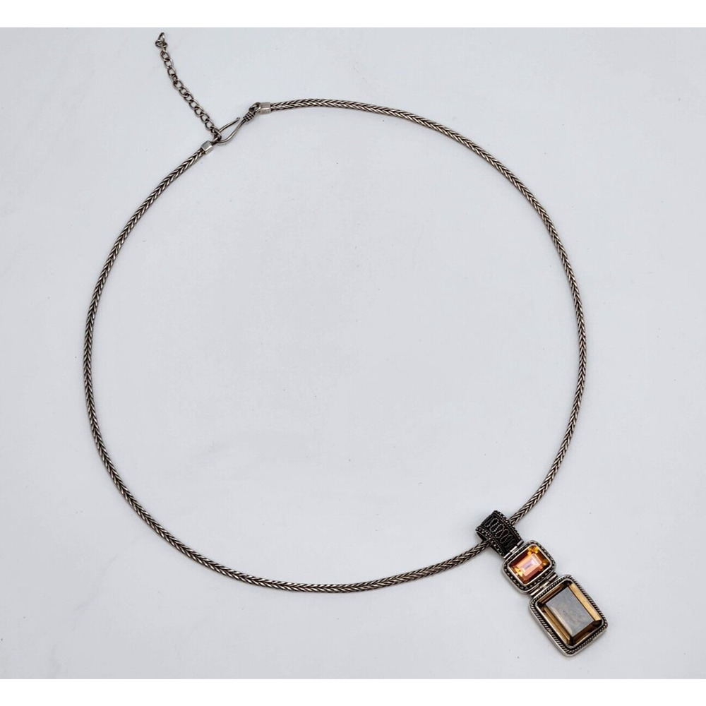 Vintage Lori Bonn Sterling Silver Smoky Quartz Pendant Necklace 19.5''